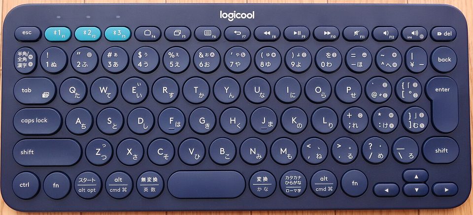 A white Logitech K380 compact Bluetooth keyboard with round keys