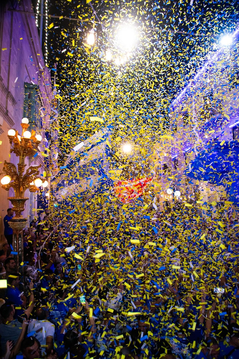Confetti falling during an office celebration