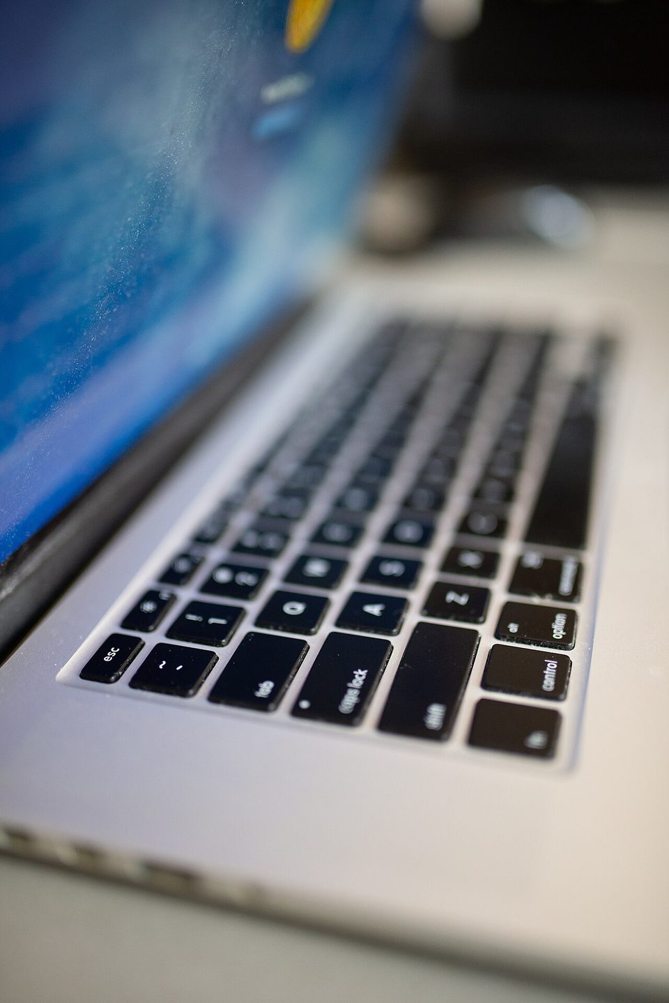 A close-up view of a laptop keyboard while in use