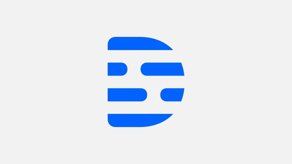 The Descript app icon, a blue letter D built from horizontal bars