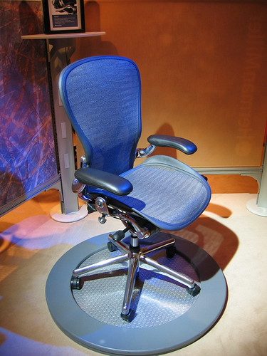 A Herman Miller Aeron chair in mesh and graphite, the chair that keeps its value after the company that bought it is gone
