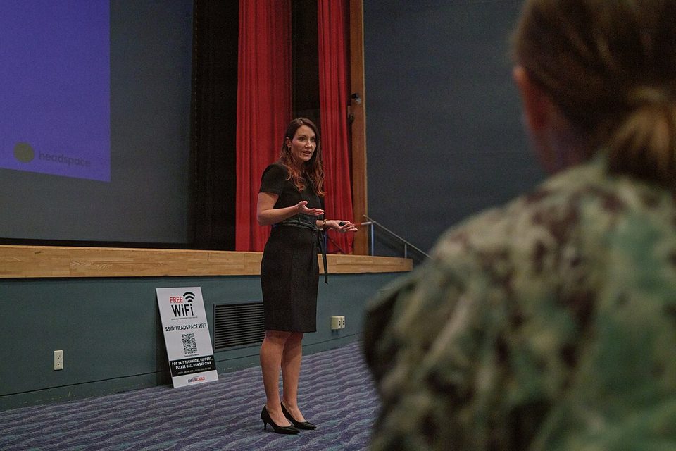 A U.S. Navy wellbeing session at Fleet Activities Yokosuka in February 2026, an employer rolling Headspace out to its workforce