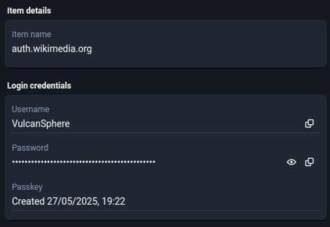 Screenshot of the Bitwarden desktop app's vault with a passkey setup window open