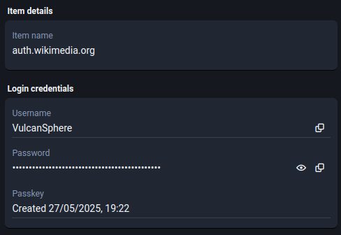 Screenshot of the Bitwarden desktop app's vault with a passkey setup window open