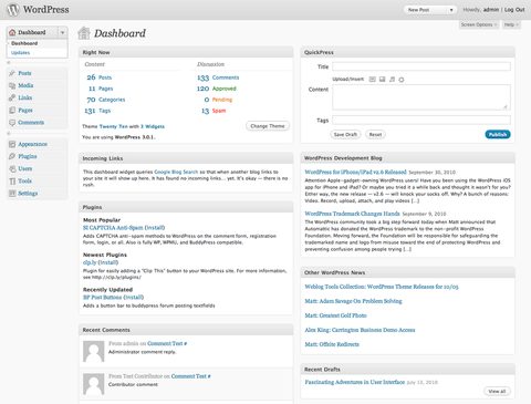 WordPress admin dashboard on a screen